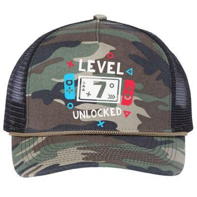  7th Birthday Shirt  Level 7 Unlocked Video Game Party Retro Rope Trucker Hat Cap