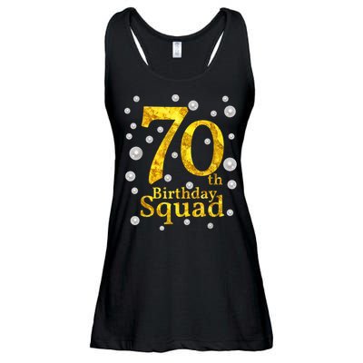 70th Birthday Squad Party Bday Gold Pearl Print Matching Ladies Essential Flowy Tank