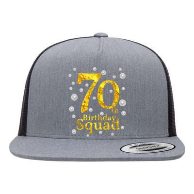 70th Birthday Squad Party Bday Gold Pearl Print Matching Flat Bill Trucker Hat