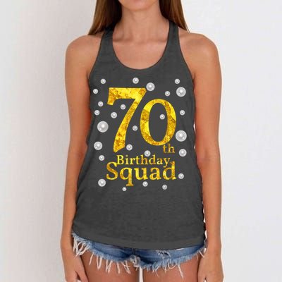 70th Birthday Squad Party Bday Gold Pearl Print Matching Women's Knotted Racerback Tank