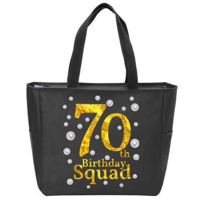 70th Birthday Squad Party Bday Gold Pearl Print Matching Zip Tote Bag