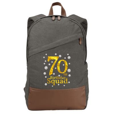 70th Birthday Squad Party Bday Gold Pearl Print Matching Cotton Canvas Backpack