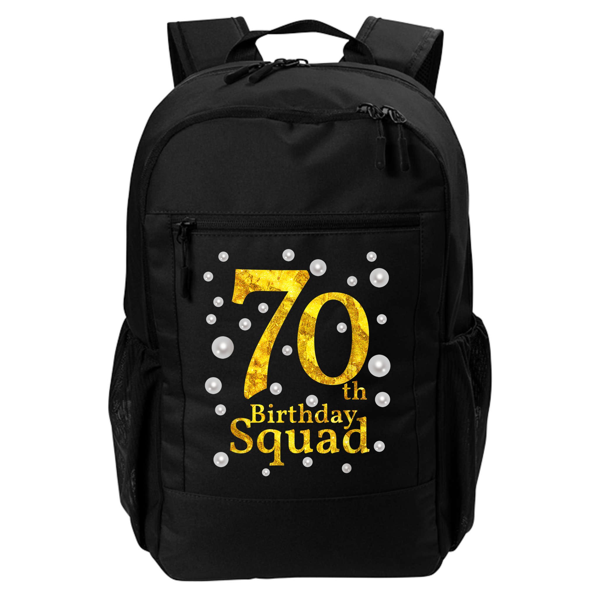 70th Birthday Squad Party Bday Gold Pearl Print Matching Backpack