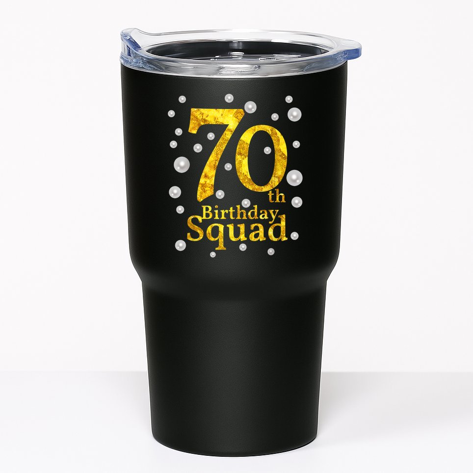 70th Birthday Squad Party Bday Gold Pearl Print Matching Tumbler