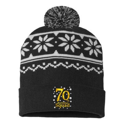 70th Birthday Squad Party Bday Gold Pearl Print Matching USA-Made Snowflake Beanie