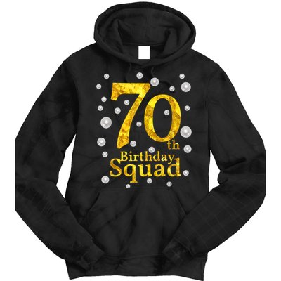 70th Birthday Squad Party Bday Gold Pearl Print Matching Tie Dye Hoodie
