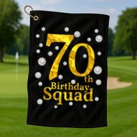 70th Birthday Squad Party Bday Gold Pearl Print Matching Golf Towel