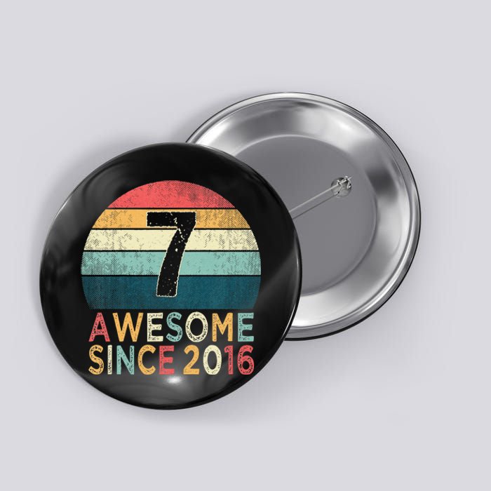 7th Birthday Vintage Retro 7 Years Old Awesome Since 2016 Button