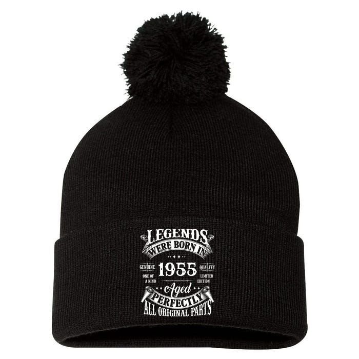 70th Birthday Vintage Legends Born In 1955 70 Years Old Pom Pom 12in Knit Beanie