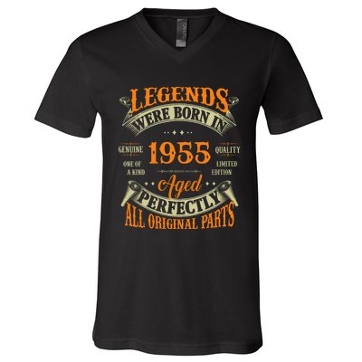 70th Birthday Vintage Legends Born In 1955 70 Years Old V-Neck T-Shirt