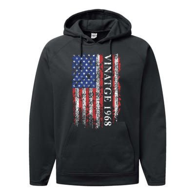 54th Birthday Vintage American Flag 1968 Performance Fleece Hoodie