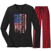 54th Birthday Vintage American Flag 1968 Women's Long Sleeve Flannel Pajama Set 