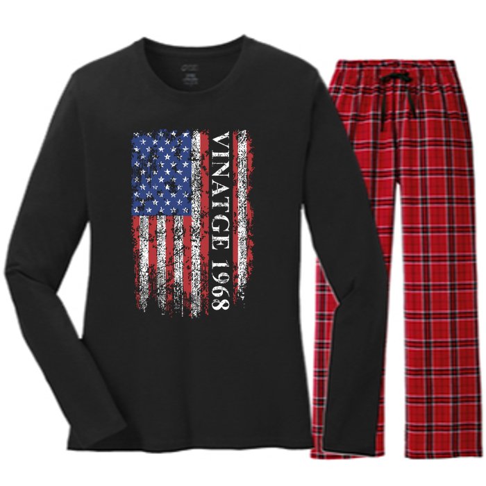 54th Birthday Vintage American Flag 1968 Women's Long Sleeve Flannel Pajama Set 