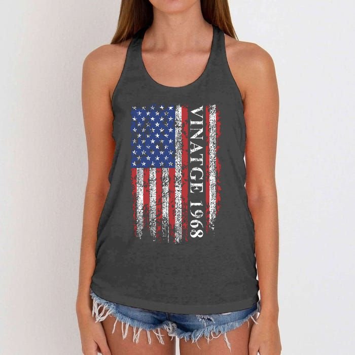 54th Birthday Vintage American Flag 1968 Women's Knotted Racerback Tank