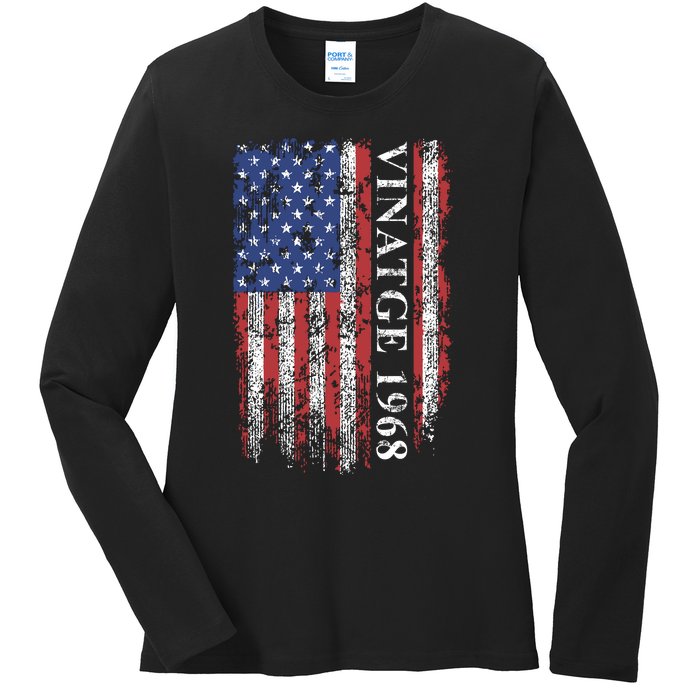 54th Birthday Vintage American Flag 1968 Ladies Long Sleeve Shirt