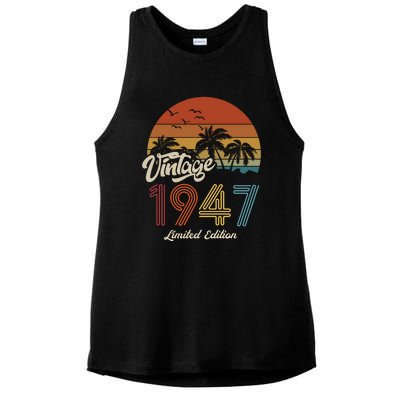 76th Birthday Vintage Limited Edition 1947 Ladies PosiCharge Tri-Blend Wicking Tank