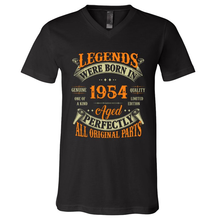 70th Birthday Vintage Legends Born In 1954 70 Years Old V-Neck T-Shirt