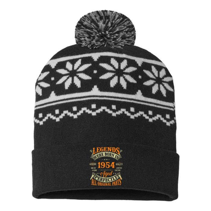 70th Birthday Vintage Legends Born In 1954 70 Years Old USA-Made Snowflake Beanie