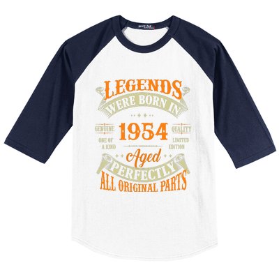 70th Birthday Vintage Legends Born In 1954 70 Years Old Baseball Sleeve Shirt