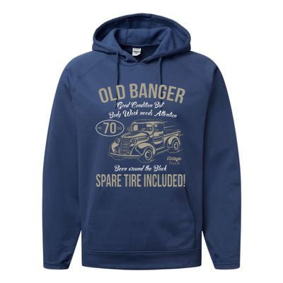 70th Birthday Vintage Old Banger 70 Years Old Gift Performance Fleece Hoodie