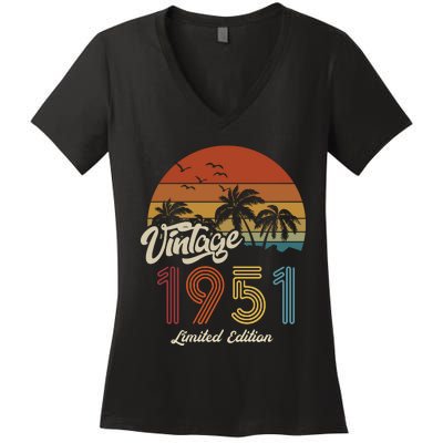 72nd Birthday Vintage Limited Edition 1951 Women's V-Neck T-Shirt