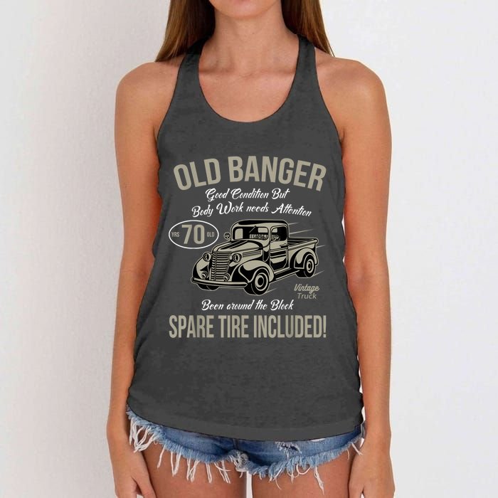 70th Birthday Vintage Old Banger 70 Years Old M.e.n Gift Retro Women's Knotted Racerback Tank