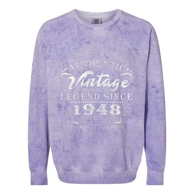 75th Birthday Vintage Legend Since 1948 Colorblast Crewneck Sweatshirt