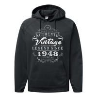 75th Birthday Vintage Legend Since 1948 Performance Fleece Hoodie