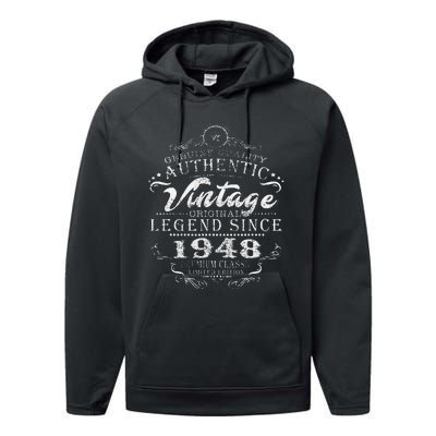 75th Birthday Vintage Legend Since 1948 Performance Fleece Hoodie