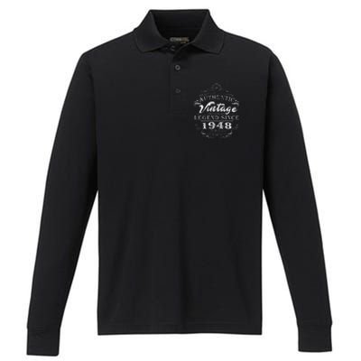 75th Birthday Vintage Legend Since 1948 Performance Long Sleeve Polo