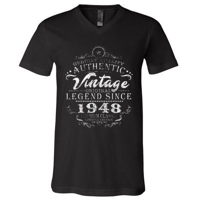 75th Birthday Vintage Legend Since 1948 V-Neck T-Shirt