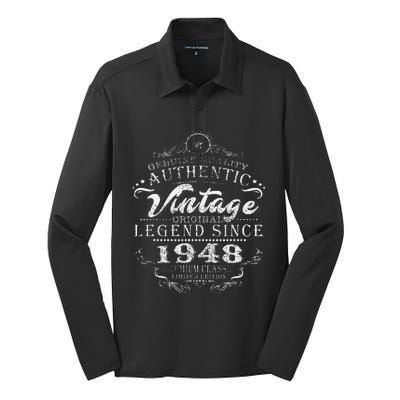 75th Birthday Vintage Legend Since 1948 Silk Touch Performance Long Sleeve Polo