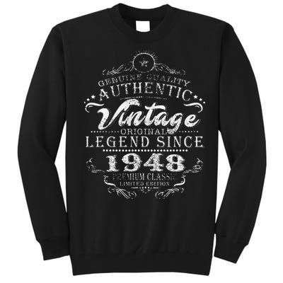 75th Birthday Vintage Legend Since 1948 Tall Sweatshirt