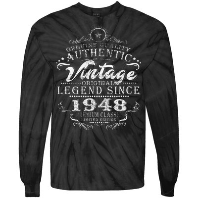 75th Birthday Vintage Legend Since 1948 Tie-Dye Long Sleeve Shirt