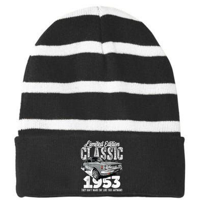 70th birthday Vintage Classic Car 1953 B-day 70 year old Striped Beanie with Solid Band