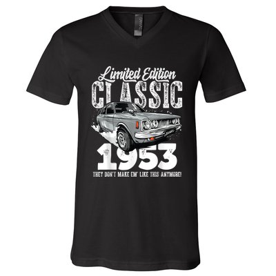 70th birthday Vintage Classic Car 1953 B-day 70 year old V-Neck T-Shirt