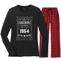 70th Birthday Vintage Legends Born In 1954 70 Years Old Women's Long Sleeve Flannel Pajama Set 