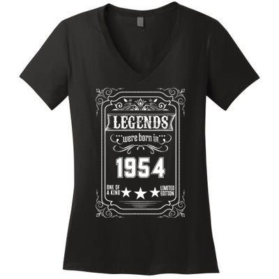 70th Birthday Vintage Legends Born In 1954 70 Years Old Women's V-Neck T-Shirt