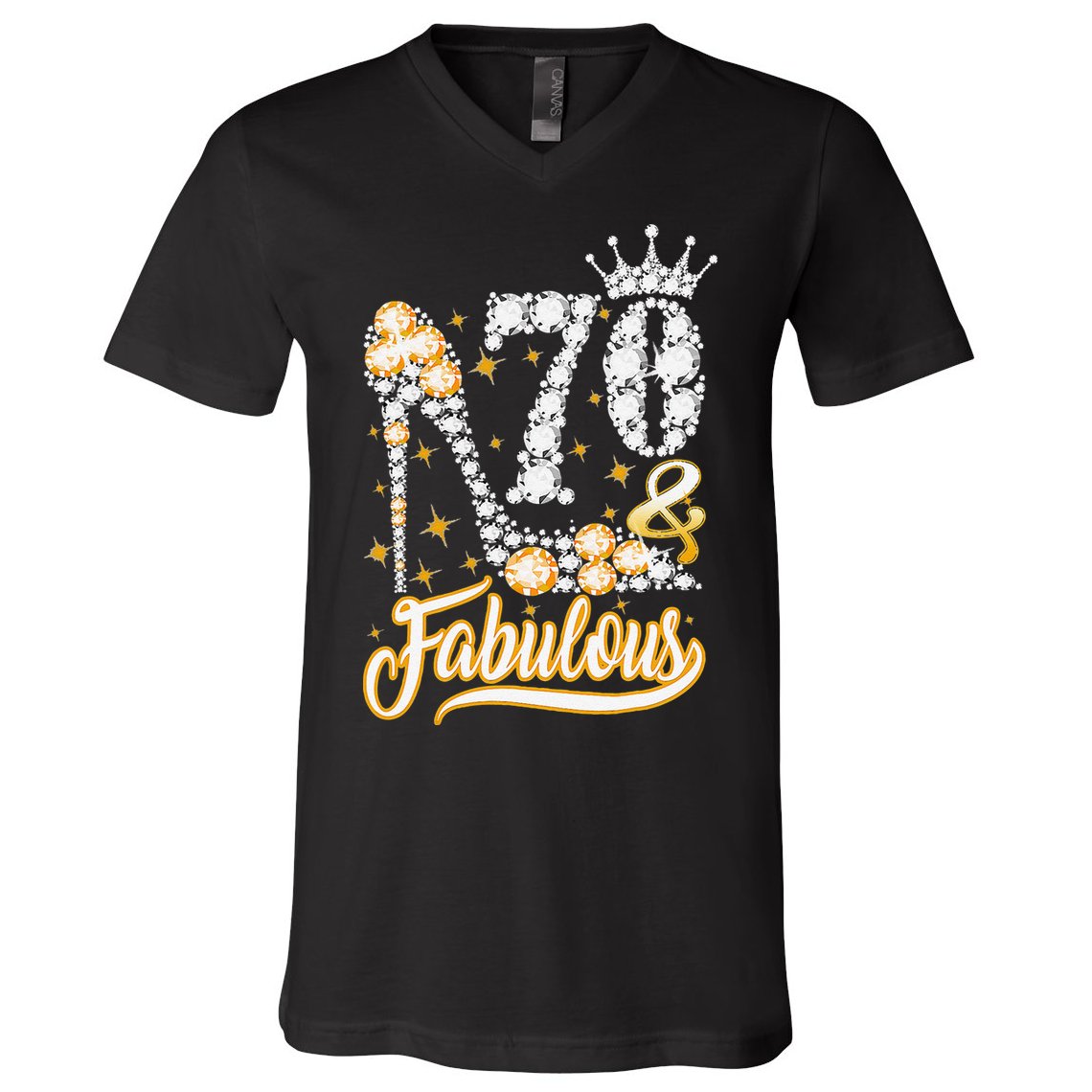 70 & Fabulous 70 Years Old 70th Birthday Diamond Crown Shoes V-Neck T-Shirt