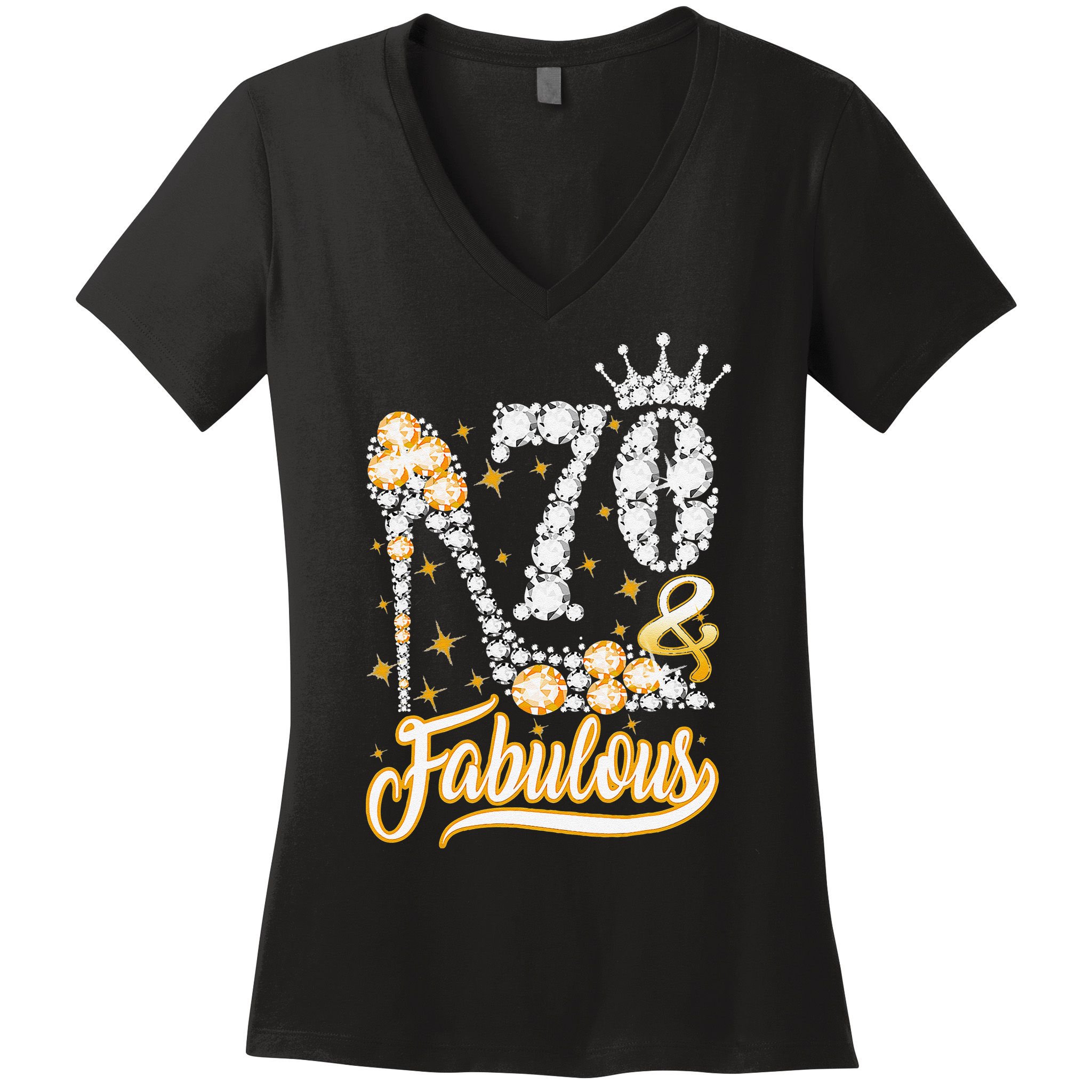 70 & Fabulous 70 Years Old 70th Birthday Diamond Crown Shoes Women's V-Neck T-Shirt
