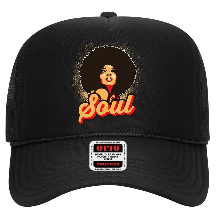 70s Funk Afro Women Soul Retro High Crown Mesh Back Trucker Hat