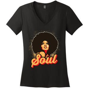 70s Funk Afro Women Soul Retro Women's V-Neck T-Shirt