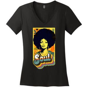 70s Funk Afro Soul Women's V-Neck T-Shirt