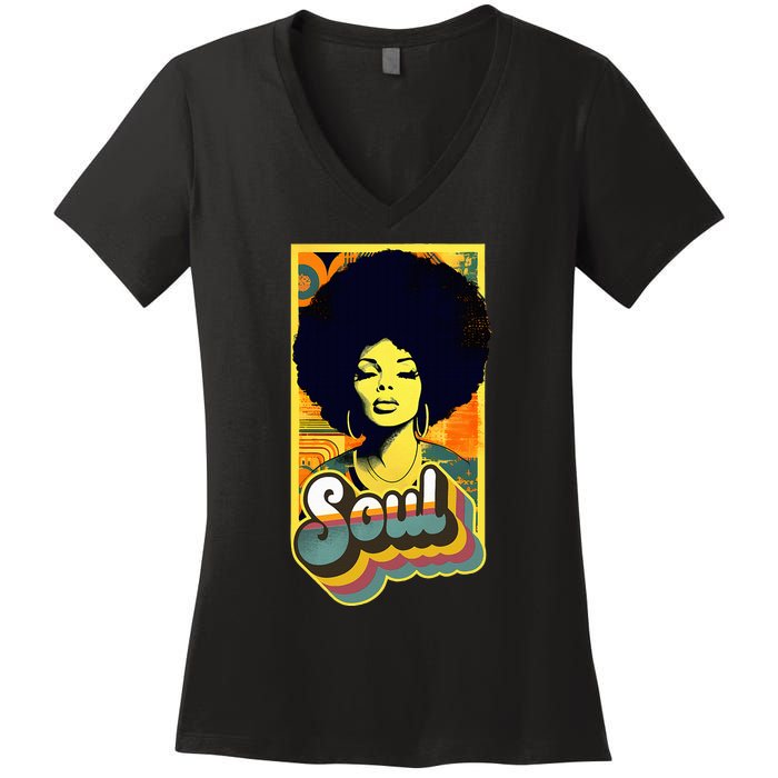 70s Funk Afro Soul Women's V-Neck T-Shirt