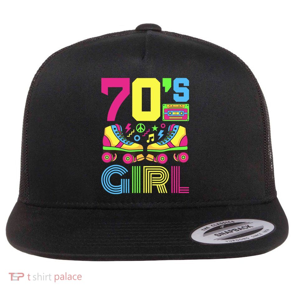 70s Girl 1970s Fashion Theme Party Outfit Seventies Costume Flat Bill Trucker Hat