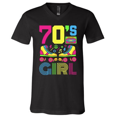 70s Girl 1970s Fashion Theme Party Outfit Seventies Costume V-Neck T-Shirt