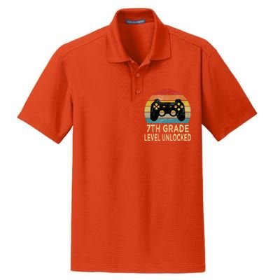 7th Grade Level Unlocked Video Gamer Back to School Vintage Dry Zone Grid Polo