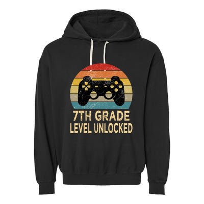 7th Grade Level Unlocked Video Gamer Back to School Vintage Garment-Dyed Fleece Hoodie