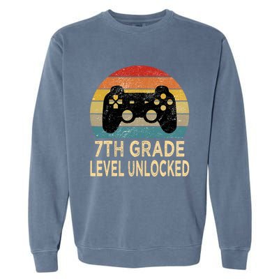 7th Grade Level Unlocked Video Gamer Back to School Vintage Garment-Dyed Sweatshirt