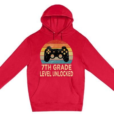 7th Grade Level Unlocked Video Gamer Back to School Vintage Premium Pullover Hoodie